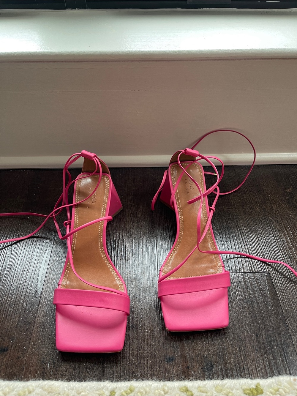 ASOS Bright Pink Lace-Up Square Toe Heels